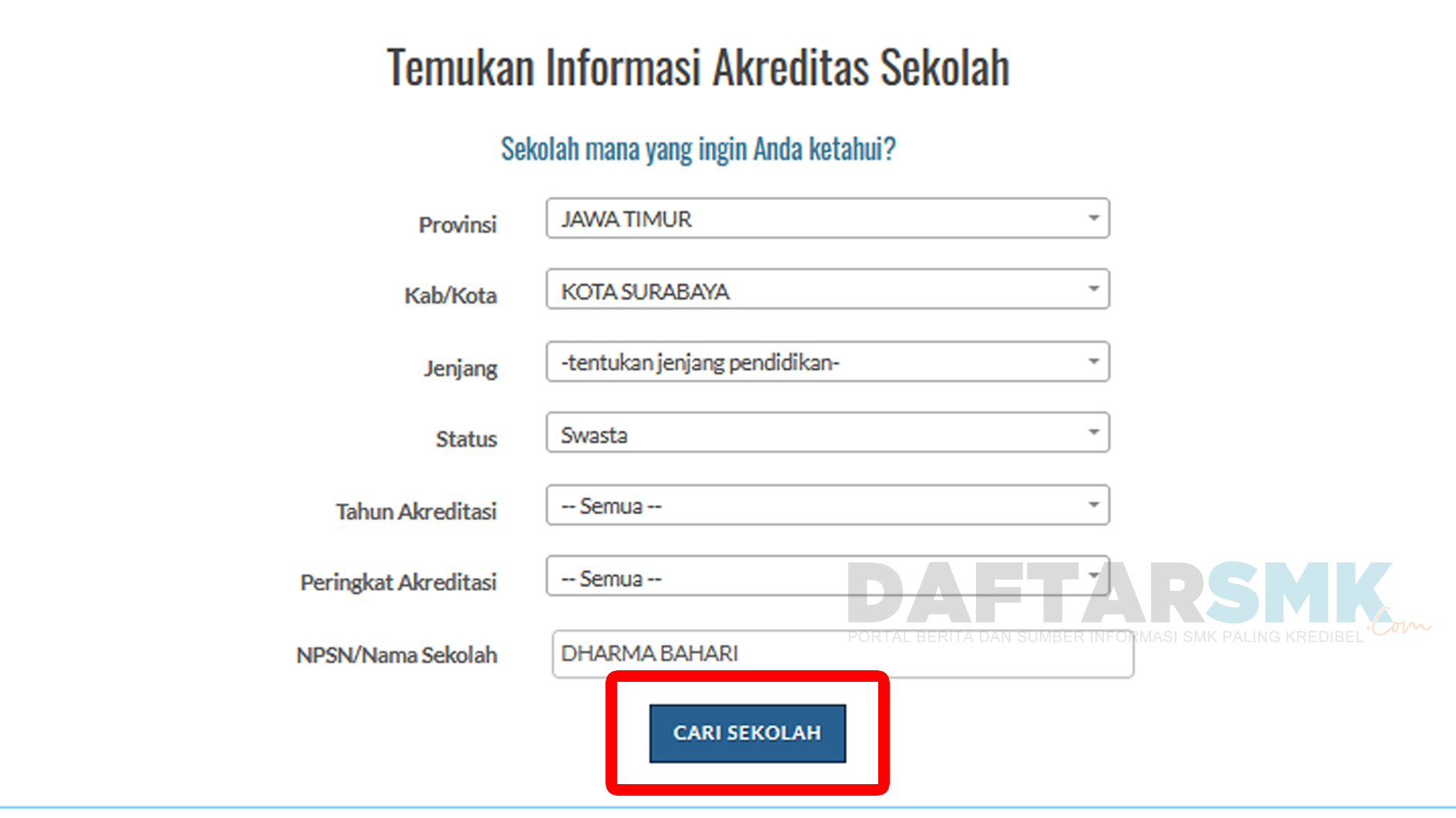 Cara Cek Akreditasi Sekolah SD/SMP/SMK/SMA/Madrasah di BANSM