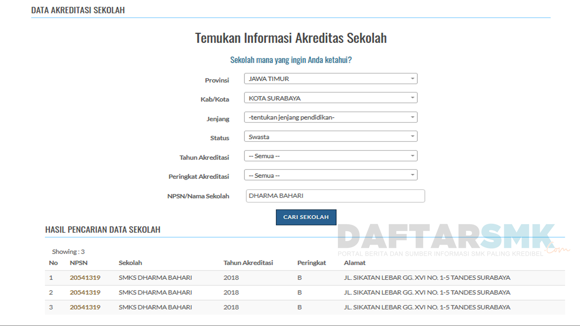 Cara Cek Akreditasi Sekolah SD/SMP/SMK/SMA/Madrasah di BANSM